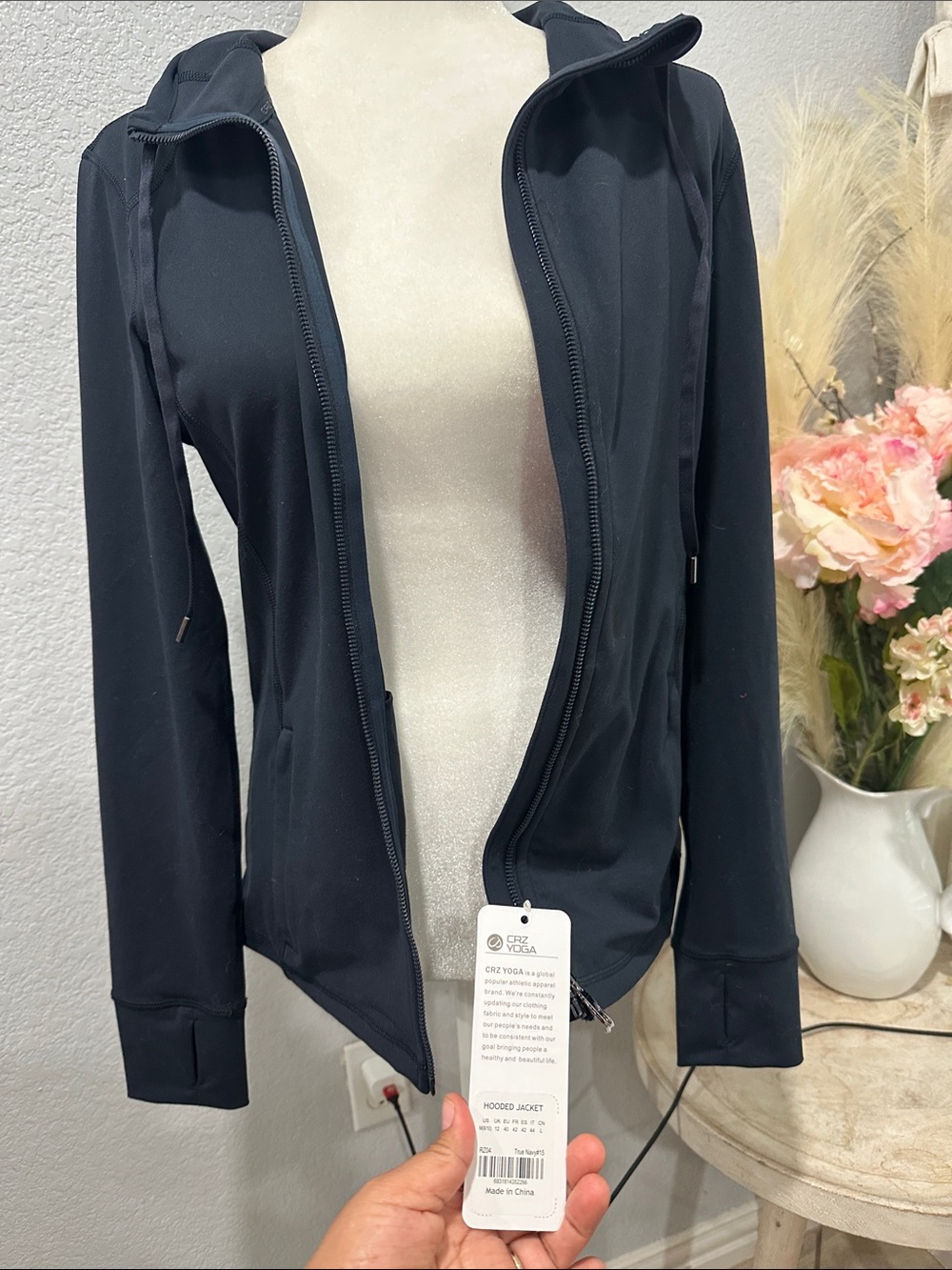 CRZ YOGA Black Hooded Utility Jacket with Thumbhole Cuffs